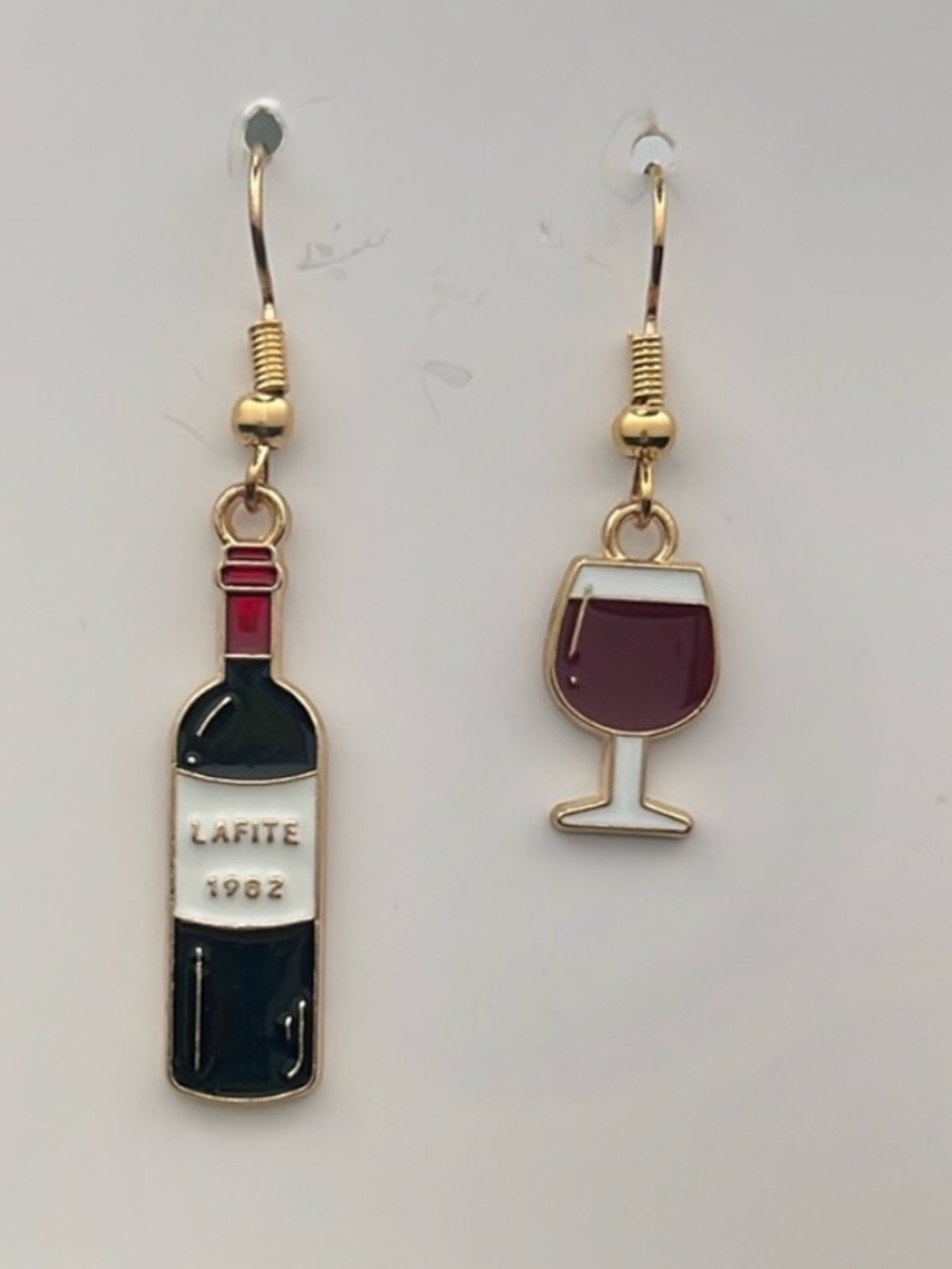🍷 WINE BOTTLE & WINE GLASS MISMATCHED DANGLE EARRINGS